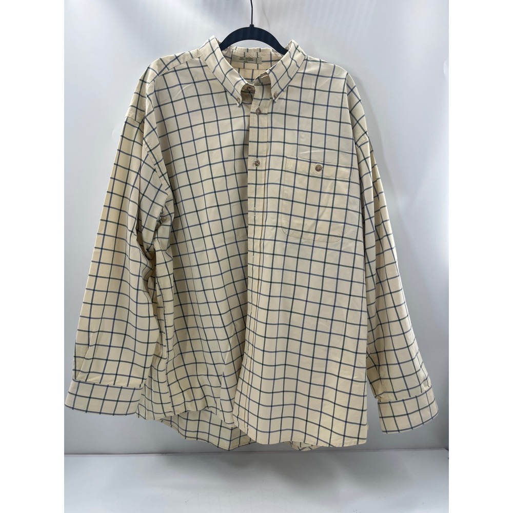Orvis Mens XXL Cotton Tattersall Check Button Down Shirt Cream Navy Green L/S